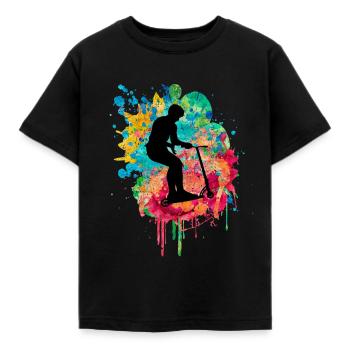 stuntscooter kickscooter scooter kick scooter eroller - Kids' T-Shirt - black - Front - AI Model Kid Female (0cm)