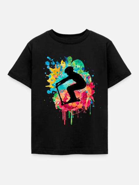 Sportliches Stuntscooter Design - Kinder T-Shirt - Schwarz