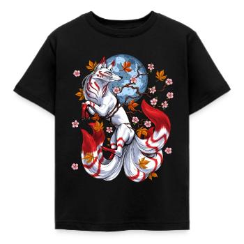 Japanischer Fuchs Kitsune - Kinder T-Shirt - Schwarz - Vorne - AI Model Kid Female (0cm)