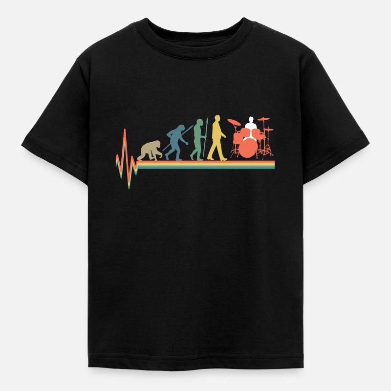 Evolution Drummer Drums Retro Coloré - T-shirt Enfant - noir
