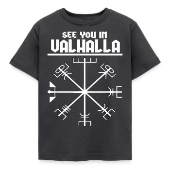 Wir sehen uns in Valhalla Viking - Kinder T-Shirt - Dunkelgrau - Vorne - AI Model Kid Female (0cm)