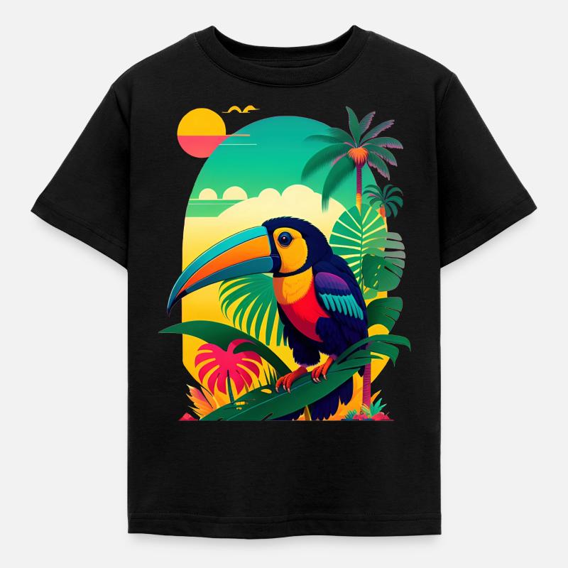 Sundown mit Tucan - Kinder T-Shirt - Schwarz