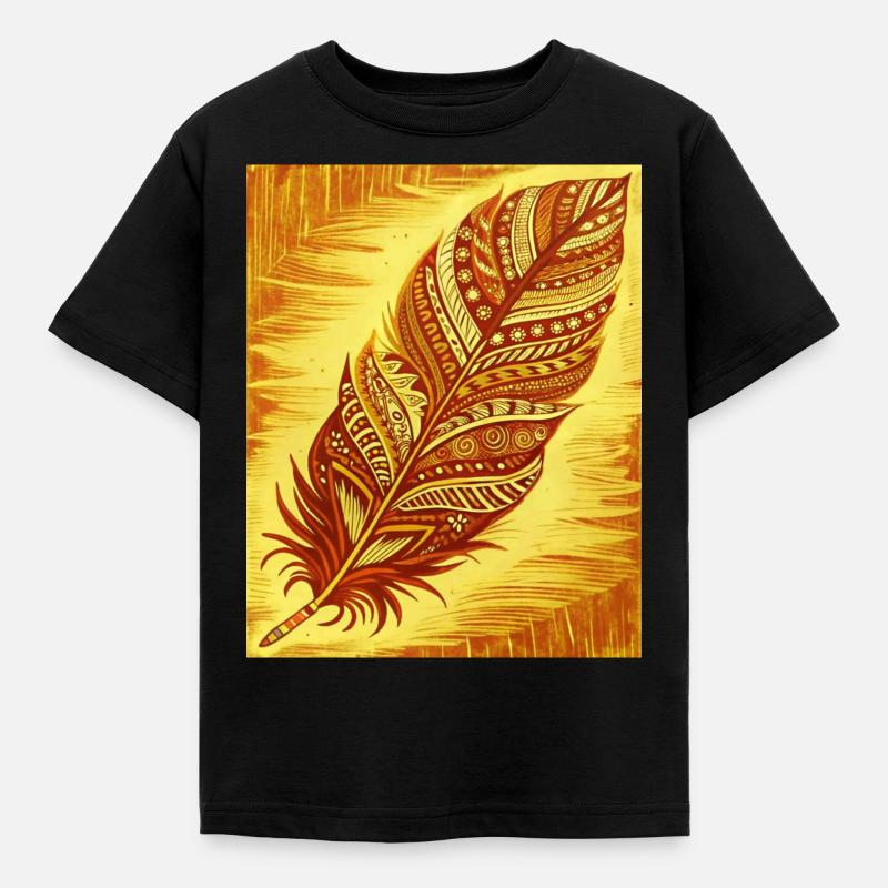 a feather with intricate patterns and colors - Kids' T-Shirt - black