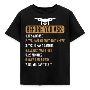 Avant de demander à Drone - T-shirt Enfant - noir - Devant - AI Model Kid Female (0cm)