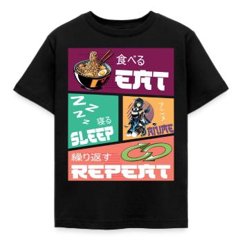 Eat Sleep Anime Repeat - Kinder T-Shirt - Schwarz - Vorne - AI Model Kid Female (0cm)