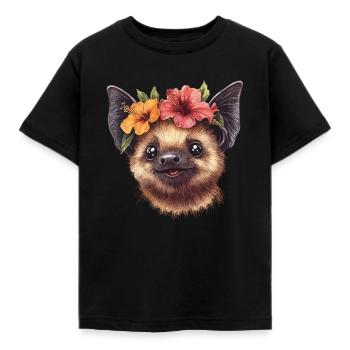 Fledermaus mit Blüten - Kinder T-Shirt - Schwarz - Vorne - AI Model Kid Female (0cm)
