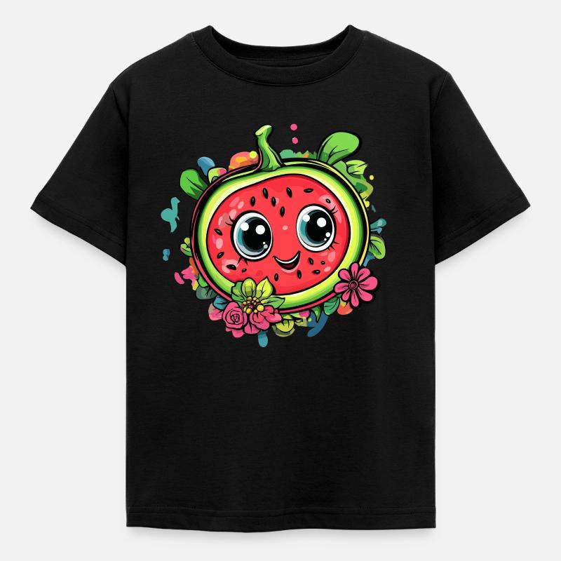 Pastèque avec couronne de fleurs - T-shirt Enfant - noir