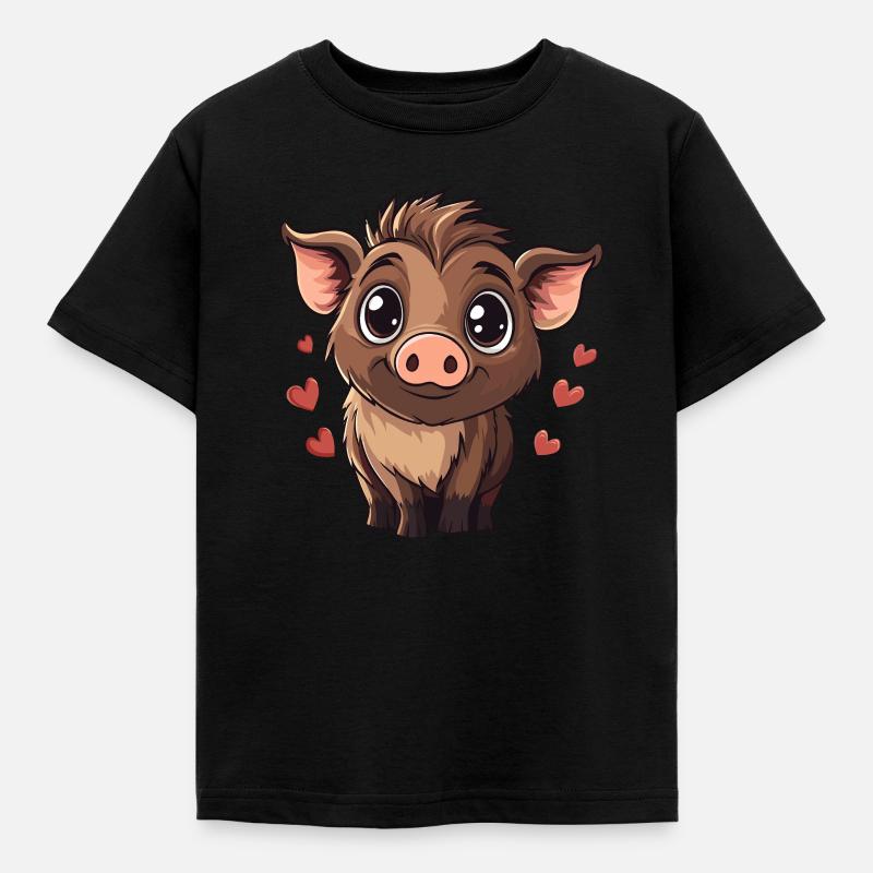 Cinghiale con cuori - Maglietta per bambini - nero
