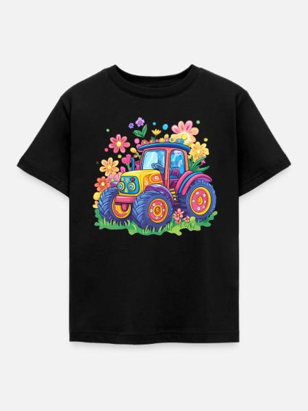 Bunter Blumentraktor - Kinder T-Shirt - Schwarz