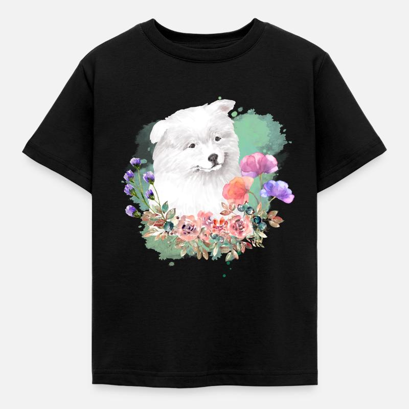 Samoyed Cottagecore Aquarelle Fleurs - T-shirt Enfant - noir