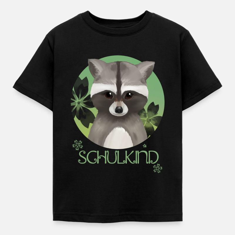 Waschbär designed für Schulkinder, Schulanfang - Kinder T-Shirt - Schwarz