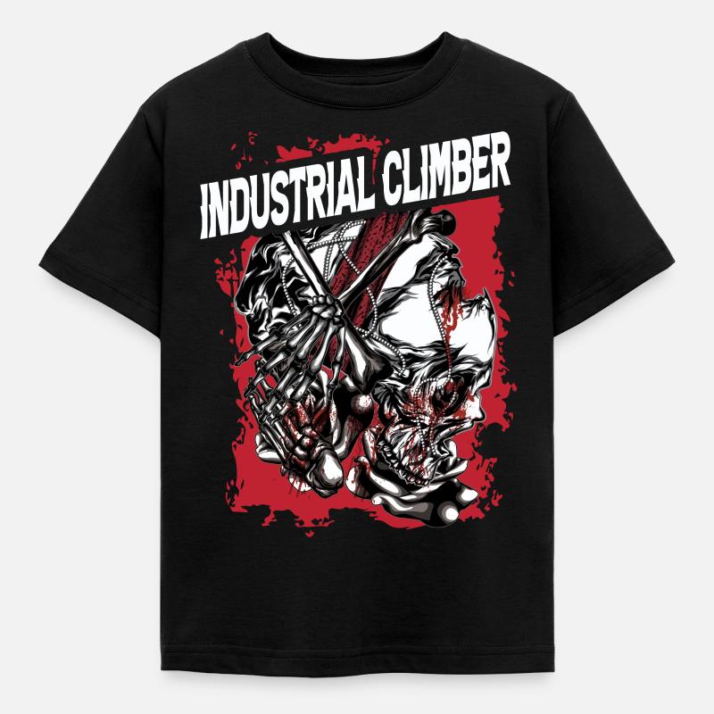 Industrial climber bone red background head - Kids' T-Shirt - black