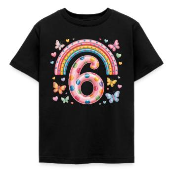 Regenbogen Schmetterling 6. Geburtstag Mädchen - Kinder T-Shirt - Schwarz - Vorne - AI Model Kid Female (0cm)