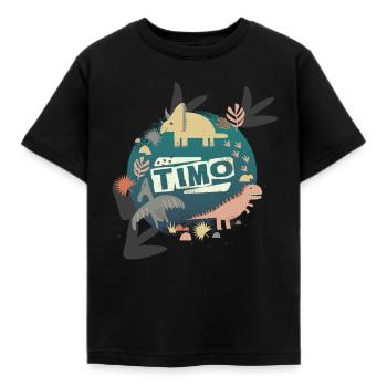 Timo - Beautiful boy name with cool dinosaurs - Kids' T-Shirt - black - Front - AI Model Kid Female (0cm)