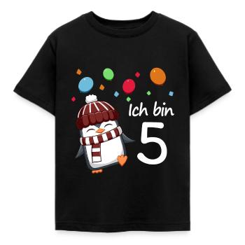 Ich bin 5 Pinguin Geburstag Design - Kinder T-Shirt - Schwarz - Vorne - AI Model Kid Female (0cm)