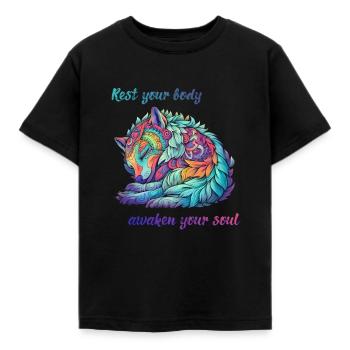 Awaken your soul - Rainbow Ghost Wolf - Kids' T-Shirt - black - Front - AI Model Kid Female (0cm)