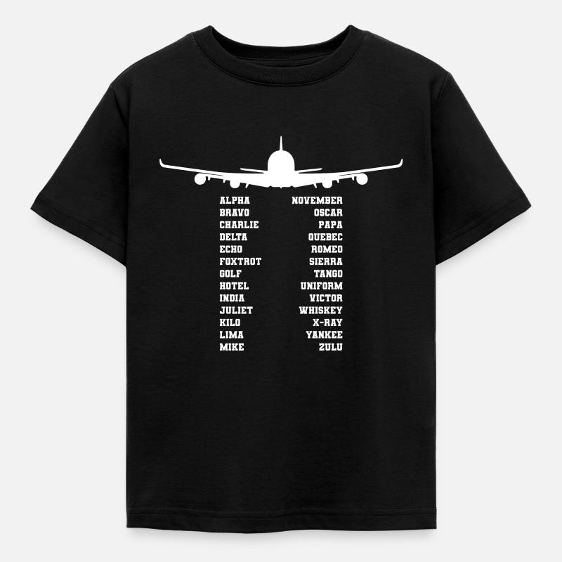 Pilotenalphabet - Kinder T-Shirt - Schwarz