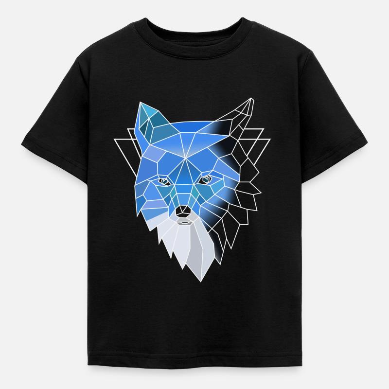 Blauer Polygon Wolf - Kinder T-Shirt - Schwarz