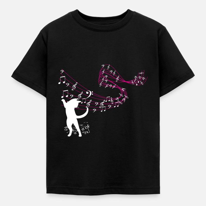 Il gatto cattura le note musicali - Maglietta per bambini - nero
