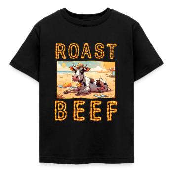 Roast Beef Kuh Urlaub Strand Sonnenbad Roastbeef - Kinder T-Shirt - Schwarz - Vorne - AI Model Kid Female (0cm)