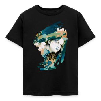 Modèle, femme, graffiti, peinture, vert, bleu - T-shirt Enfant - noir - Devant - AI Model Kid Female (0cm)