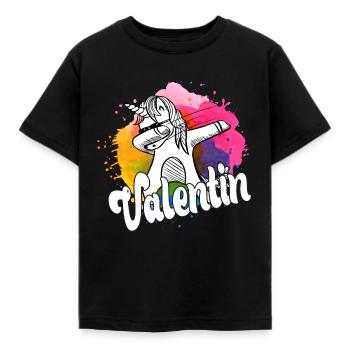 VALENTIN - Beau nom de garçon avec licorne cool - T-shirt Enfant - noir - Devant - AI Model Kid Female (0cm)