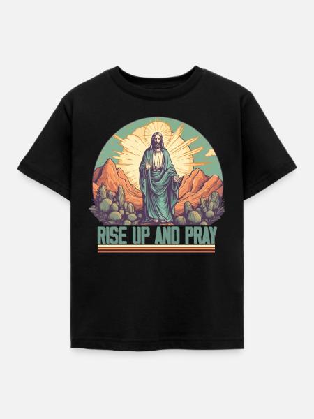Retro Christian design - rise up and pray - Kids' T-Shirt - black