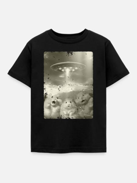 Alien Ufo Invasion Hamster - Kinder T-Shirt - Schwarz