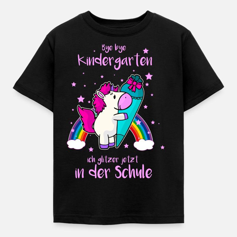 Einschulung Schuleinführung Schulkind Einhorn - Kinder T-Shirt - Schwarz
