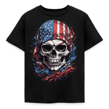U.S. Flag & Skull: American Pride - Kids' T-Shirt - black - Front - AI Model Kid Female (0cm)