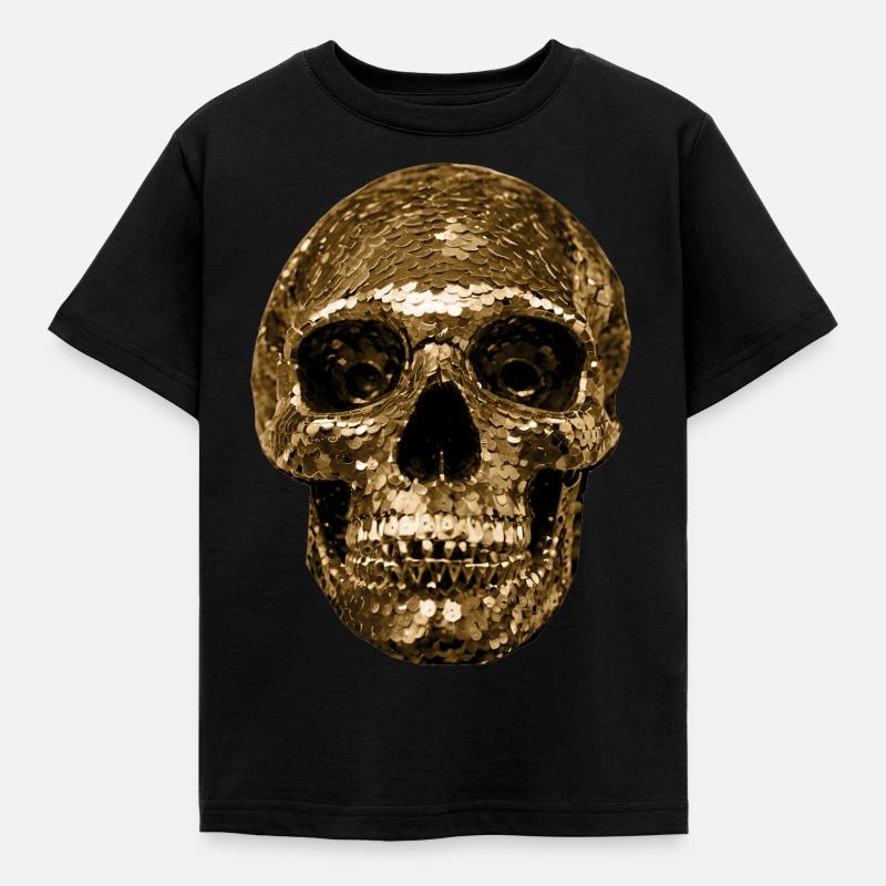 Skull,metallic,sequins,rivets,gold - Kids' T-Shirt - black