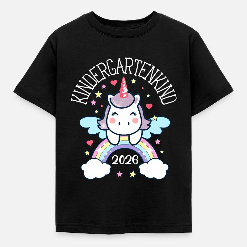 Kindergartenkind Einhorn Regenbogen Kindergarten - Kinder T-Shirt - Schwarz