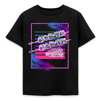 Vaporwave Grill Retro BBQ Liebhaber Kebab Spieß Gr - Kinder T-Shirt - Schwarz - Vorne - AI Model Kid Female (0cm)
