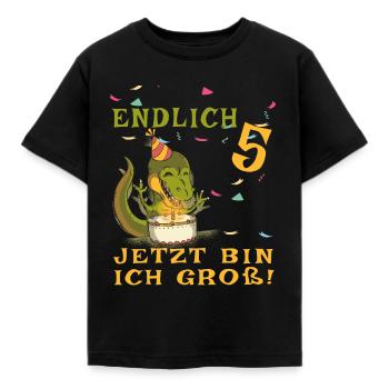 Endlich 5 - Junge 5 Geburtstag - Dino - Torte - Kinder T-Shirt - Schwarz - Vorne - AI Model Kid Female (0cm)