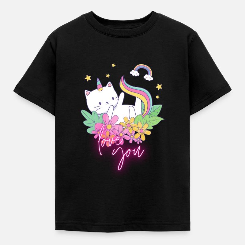Einhorn-Katze - Kinder T-Shirt - Schwarz