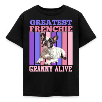 Französische Bulldogge Greatest Frenchie Granny - Kinder T-Shirt - Schwarz - Vorne - AI Model Kid Female (0cm)