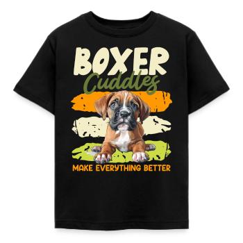 Deutscher Boxer KUSCHELN MIT EINEM BOXER BESSER - Kinder T-Shirt - Schwarz - Vorne - AI Model Kid Female (0cm)