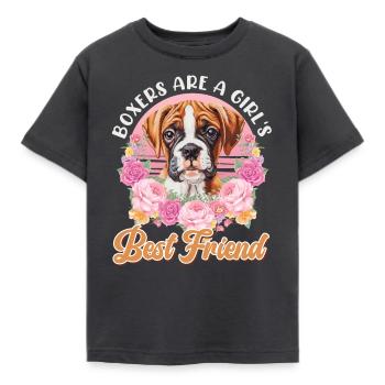 BOXERS ARE A GIRL'S BEST FRIEND Hundemama Deutsche - Kinder T-Shirt - Dunkelgrau - Vorne - AI Model Kid Female (0cm)