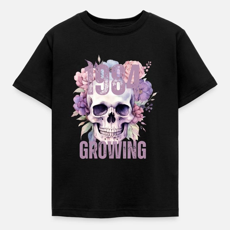Crâne de fleur 1984 - T-shirt Enfant - noir