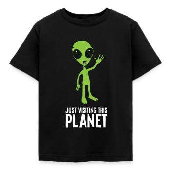 Alien Ufo Just Visiting This Planet - Kids' T-Shirt - black - Front - AI Model Kid Female (0cm)