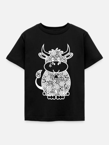 Kuh Zeichnung - Kinder T-Shirt - Schwarz
