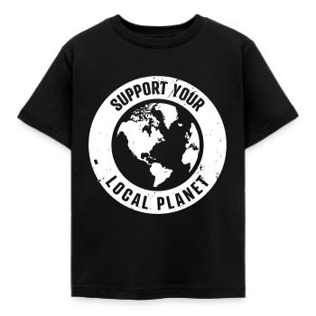 SUPPORT YOUR LOCAL PLANET - Kids' T-Shirt - black - Front - AI Model Kid Female (0cm)