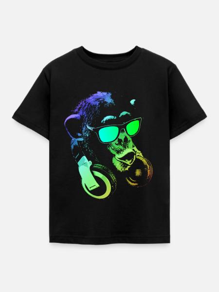 Affe DJ - Kinder T-Shirt - Schwarz