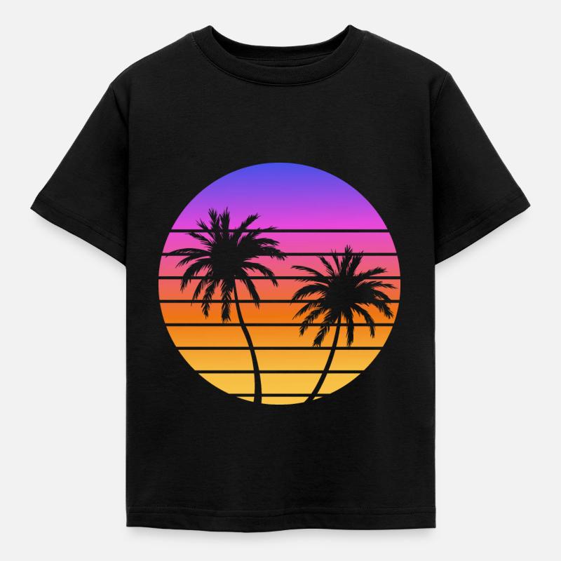 Palmiers Coucher soleil Synthwave - T-shirt Enfant - noir