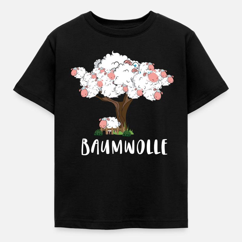 Baumwolle Wortspiel Schaf auf Baum, Schaf - Kinder T-Shirt - Schwarz