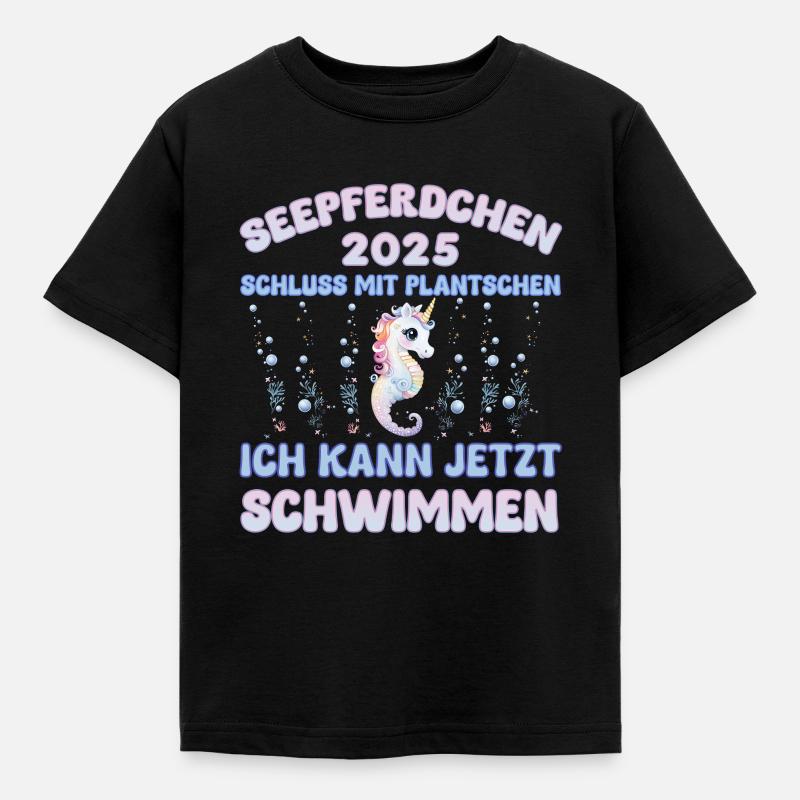 Seepferdchen bestanden 2025 Kinder Geschenkidee - Kinder T-Shirt - Schwarz