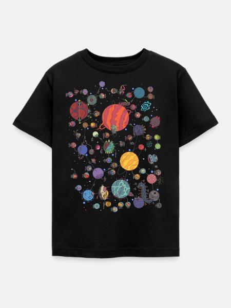 Space Planet Galaxie Grafik - Kinder T-Shirt - Schwarz