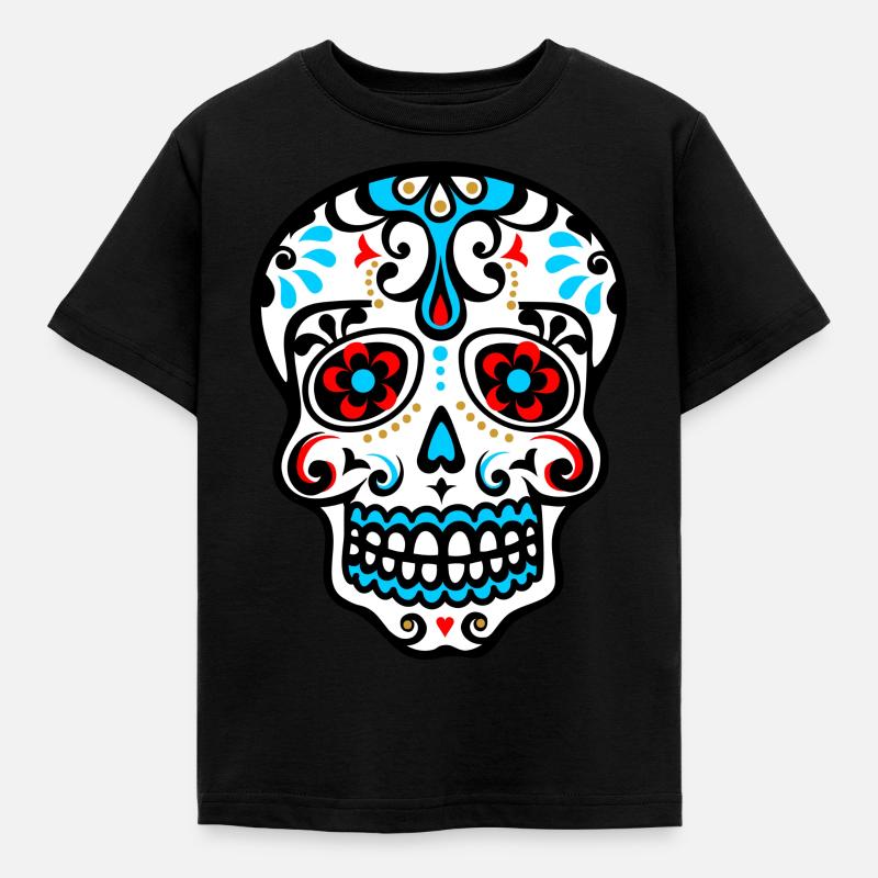 Skull, Mexico, flowers, patterns, skulls, mexican, - Kids' T-Shirt - black