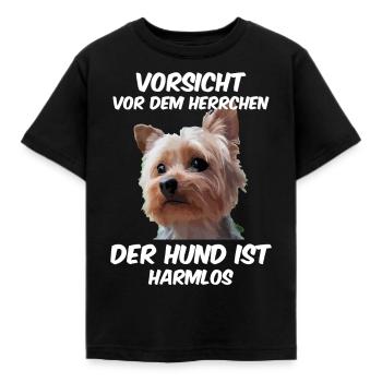 Yorkshire Terrier Vorsicht vor dem Herrchen - Kinder T-Shirt - Schwarz - Vorne - AI Model Kid Female (0cm)