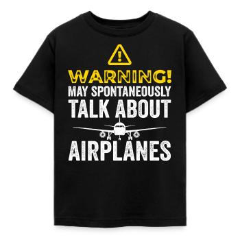 Funny Airplane Tees Men Women Plane Aviation Pilot - Kids' T-Shirt - black - Front - AI Model Kid Female (0cm)